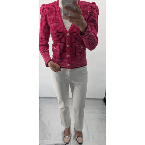 NWT L'Agence Jenni V-neck Cropped Knit Cardigan Size L Hot Pink #3E515 - Picture 7 of 15
